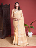 Cream Linen Blend Saree With Blouse Piece