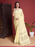 Yellow Linen Blend Saree With Blouse Piece