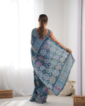 Multicolor Chinon Print with Mirror Work Designer Saree with Blouse
