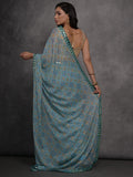 Sky Blue Chiffon Mirror Work Designer Saree with Blouse