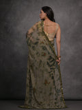 Grey Chiffon Print with Mirror Work Designer Saree with Blouse