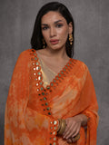 Orange Chiffon Print with Mirror Work Designer Saree with Blouse
