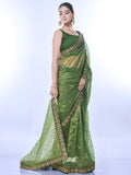 Green Net Sequins Embroidered Designer Saree with Blouse