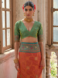 Orange Banarasi Silk Zari Woven Saree With Blouse Piece