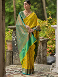 Lemon Yellow Banarasi Silk Zari Woven Saree With Blouse Piece