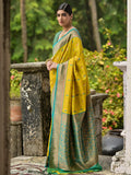 Lemon Yellow Banarasi Silk Zari Woven Saree With Blouse Piece