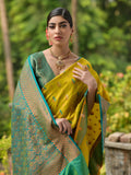 Lemon Yellow Banarasi Silk Zari Woven Saree With Blouse Piece