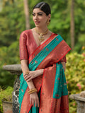 Blue Banarasi Silk Zari Woven Saree With Blouse Piece