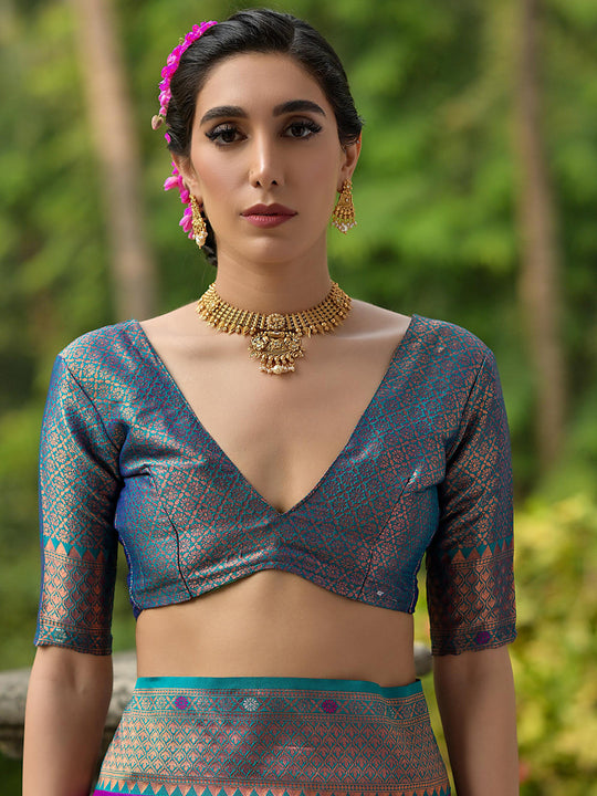 Purple Banarasi Silk Zari Woven Saree With Blouse Piece