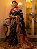 Black Soft Banarasi Silk Zari Woven Saree With Blouse Piece