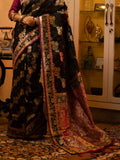 Black Soft Banarasi Silk Zari Woven Saree With Blouse Piece