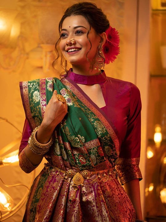 Green Soft Banarasi Silk Zari Woven Saree With Blouse Piece