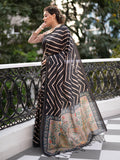 Black Tussar Silk Leheriya Printed Zari Border Saree With Blouse Piece