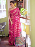 Pink Tussar Silk Leheriya Printed Zari Border Saree With Blouse Piece