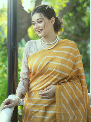 Yellow Tussar Silk Leheriya Printed Zari Border Saree With Blouse Piece