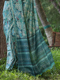 Sky Blue Soft Tussar Silk Printed Saree With Blouse Piece