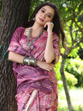 Wine Soft Tussar Silk Printed Saree With Blouse Piece
