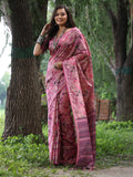 Wine Soft Tussar Silk Printed Saree With Blouse Piece