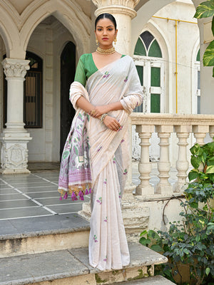 Wine Soft Muga Cotton Floral Saree With Blouse Piece