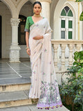 Wine Soft Muga Cotton Floral Saree With Blouse Piece