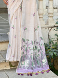 Wine Soft Muga Cotton Floral Saree With Blouse Piece
