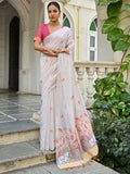 Yellow Soft Muga Cotton Floral Saree With Blouse Piece