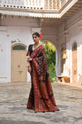 Black Soft Pashmina Silk Meena Zari Woven Saree with Blouse