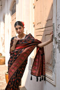 Black Soft Pashmina Silk Meena Zari Woven Saree with Blouse