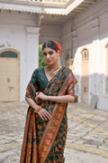 Bottle Green Soft Pashmina Silk Meena Zari Woven Saree with Blouse
