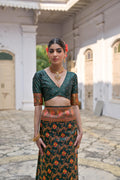 Bottle Green Soft Pashmina Silk Meena Zari Woven Saree with Blouse