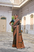 Bottle Green Soft Pashmina Silk Meena Zari Woven Saree with Blouse