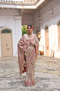 Cream Soft Pashmina Silk Meena Zari Woven Saree with Blouse