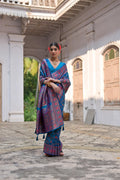 Firozi Soft Pashmina Silk Meena Zari Woven Saree with Blouse