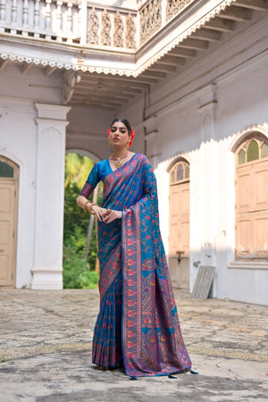 Firozi Soft Pashmina Silk Meena Zari Woven Saree with Blouse