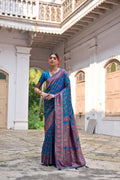 Firozi Soft Pashmina Silk Meena Zari Woven Saree with Blouse