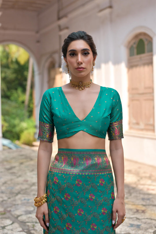 Rama Soft Pashmina Silk Meena Zari Woven Saree with Blouse