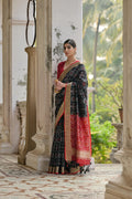 Black Soft Raw Silk Zari Woven Saree with Blouse