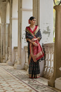Black Soft Raw Silk Zari Woven Saree with Blouse