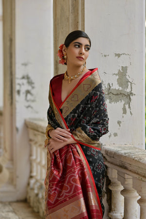 Black Soft Raw Silk Zari Woven Saree with Blouse