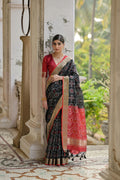 Black Soft Raw Silk Zari Woven Saree with Blouse