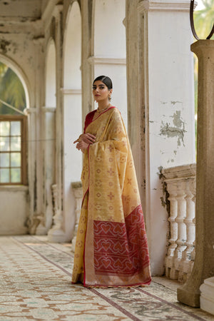 Cream Soft Raw Silk Zari Woven Saree with Blouse