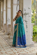 Firozi Soft Raw Silk Zari Woven Saree with Blouse