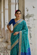 Firozi Soft Raw Silk Zari Woven Saree with Blouse