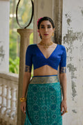 Firozi Soft Raw Silk Zari Woven Saree with Blouse