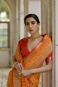 Orange Soft Raw Silk Zari Woven Saree with Blouse