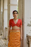 Orange Soft Raw Silk Zari Woven Saree with Blouse