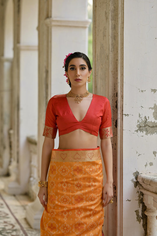 Orange Soft Raw Silk Zari Woven Saree with Blouse