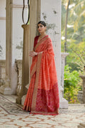 Coral Soft Raw Silk Zari Woven Saree with Blouse