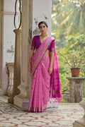 Pink Soft Raw Silk Zari Woven Saree with Blouse