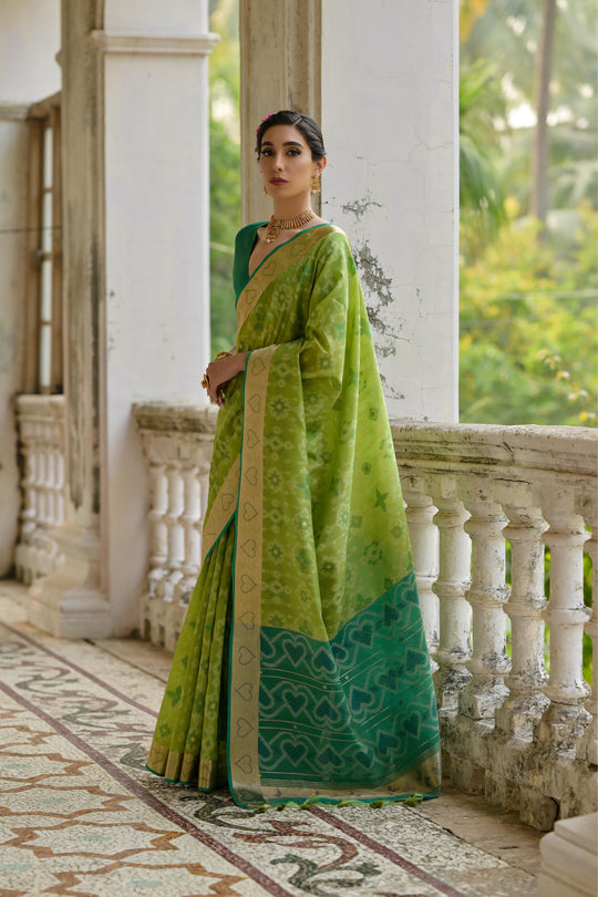 Green Soft Raw Silk Zari Woven Saree with Blouse